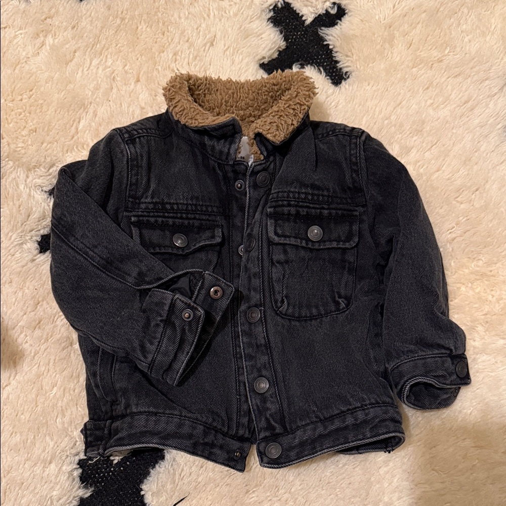 Toddler Black Denim Jacket with Brown Fleece Lining